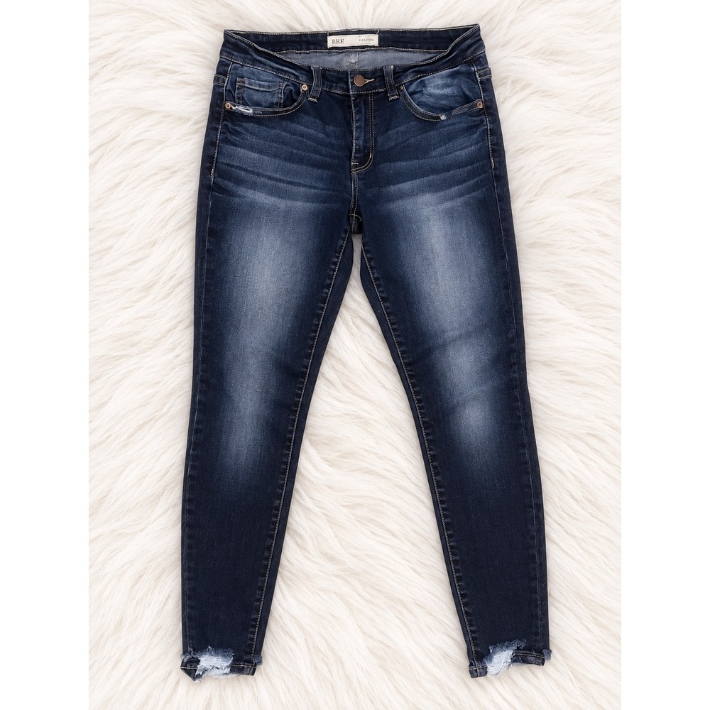 BKE Payton Skinny Jeans Size 28 Dark Wash Distressed Ankle Raw Hem Mid Rise